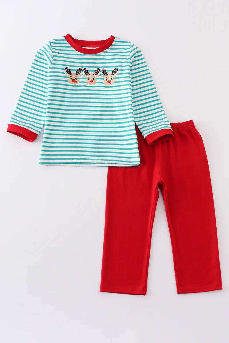 Reindeer Embroidered Pants Set