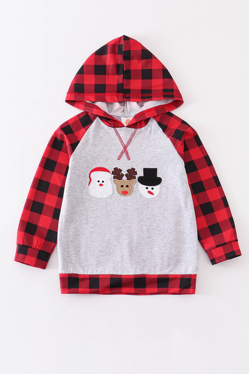 Buffalo Plaid Santa Deer Snowman Hoodie