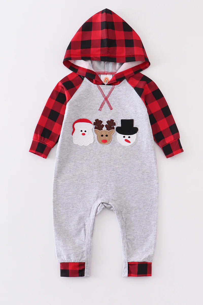 Buffalo Plaid Santa Deer Snowman Baby Romper