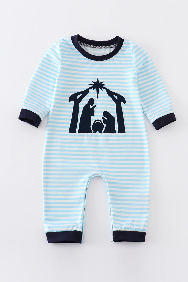 Blue Nativity Embroidered Romper