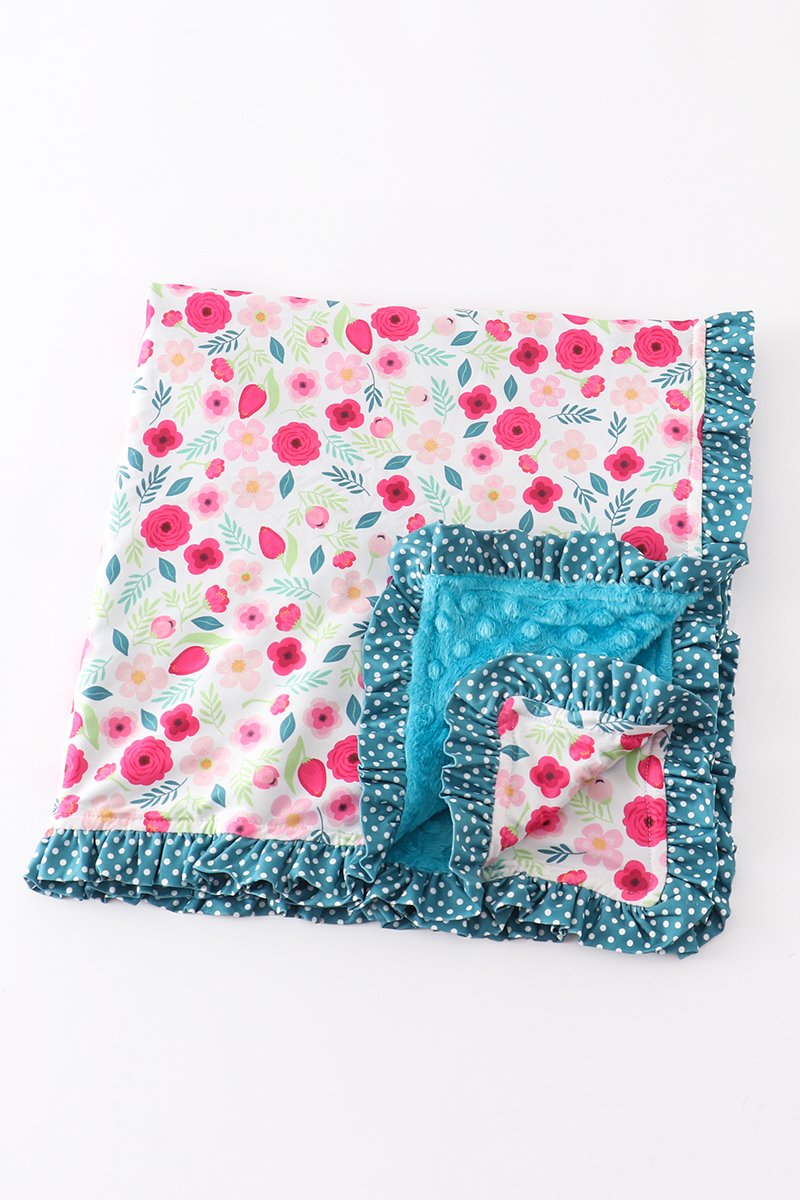 Teal Floral Minky Baby Blanket