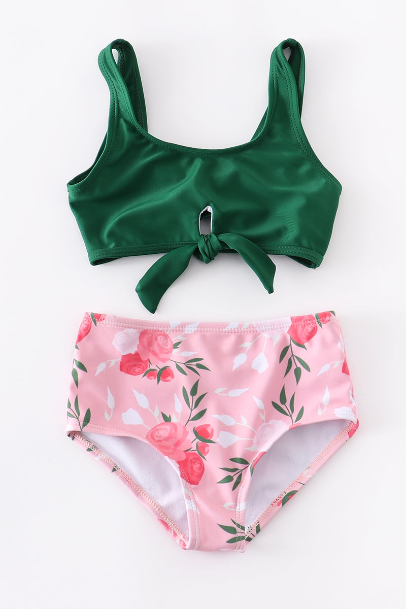 Pink Green Floral Mommy & Me Bikini- Girl's