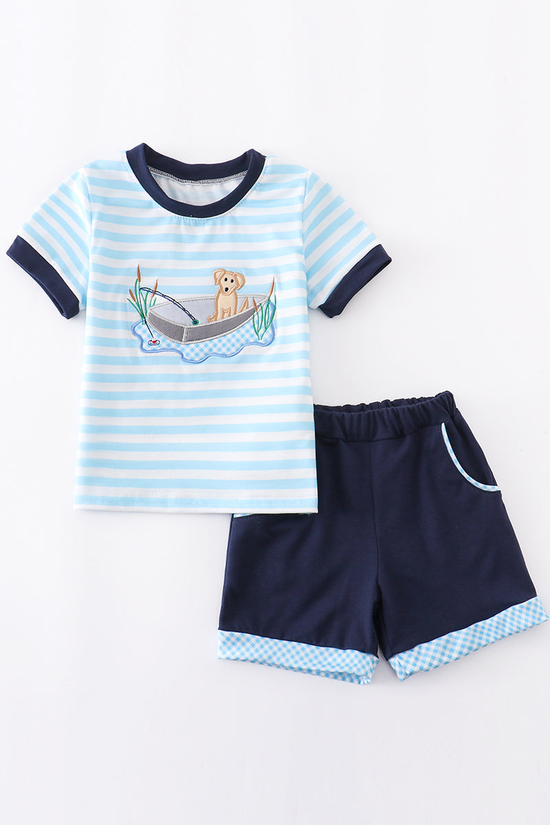 Boy's Applique Puppy Boat Shorts Set