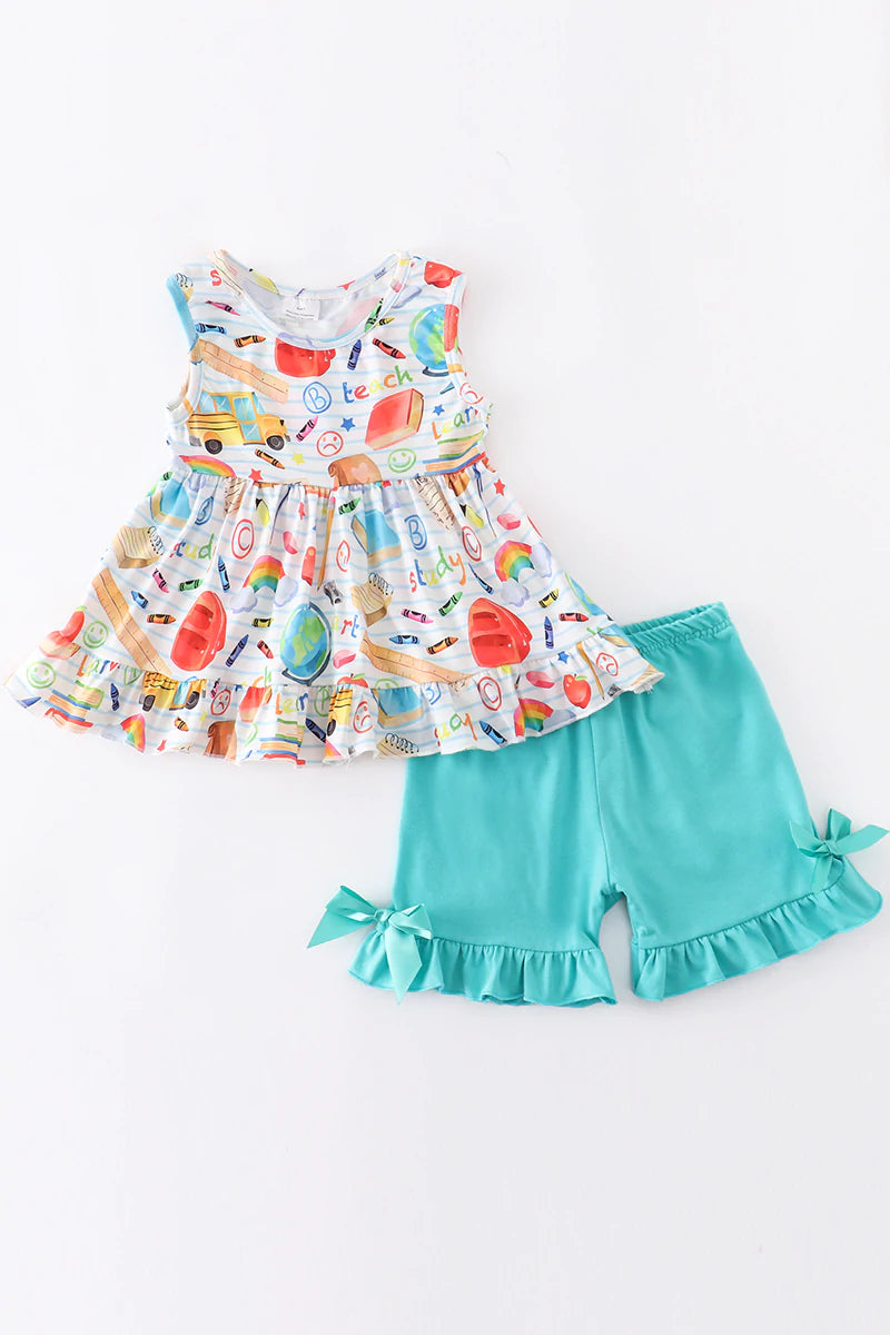 School Print Shorts Set