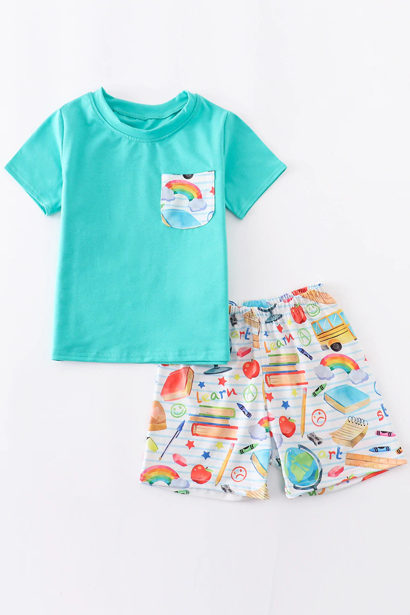 School Print Boy's Shorts Set