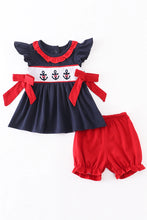 Load image into Gallery viewer, Navy Blue and Red Anchor Girl&#39;s Shorts Set
