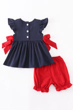 Load image into Gallery viewer, Navy Blue and Red Anchor Girl&#39;s Shorts Set
