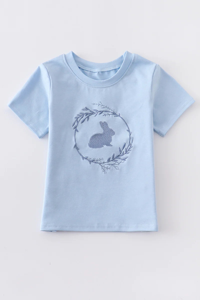 Boys Blue Bunny Applique Shirt