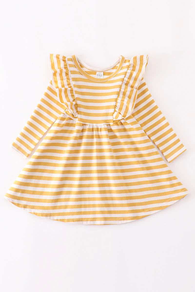 Mustard Striped Twirl Dress