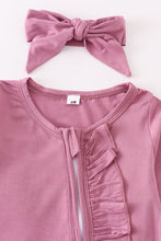 Load image into Gallery viewer, Mauve Pink Ruffle Bamboo Romper and Bow Set
