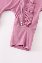 Load image into Gallery viewer, Mauve Pink Ruffle Bamboo Romper and Bow Set
