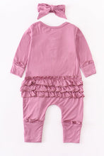 Load image into Gallery viewer, Mauve Pink Ruffle Bamboo Romper and Bow Set
