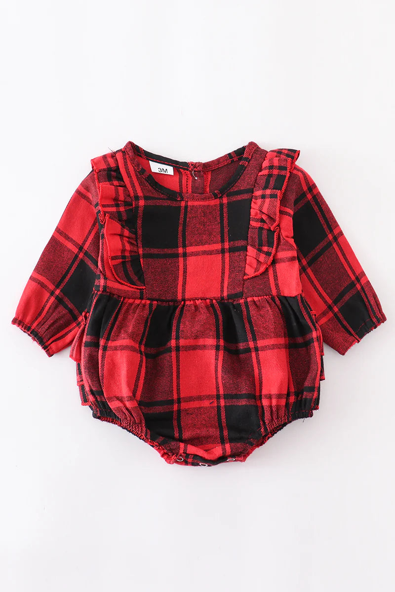 Red Plaid Baby Romper- Girl's