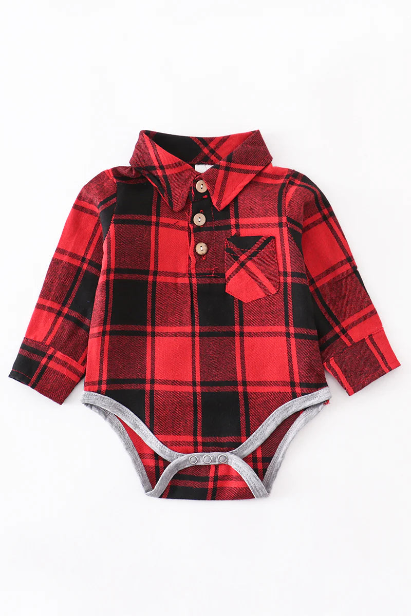 Red Plaid Boy's Baby Romper