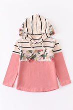 Load image into Gallery viewer, Pink Floral Stripe Hoodie - Girl&#39;s
