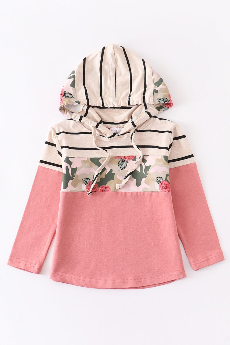 Pink Floral Stripe Hoodie - Girl's