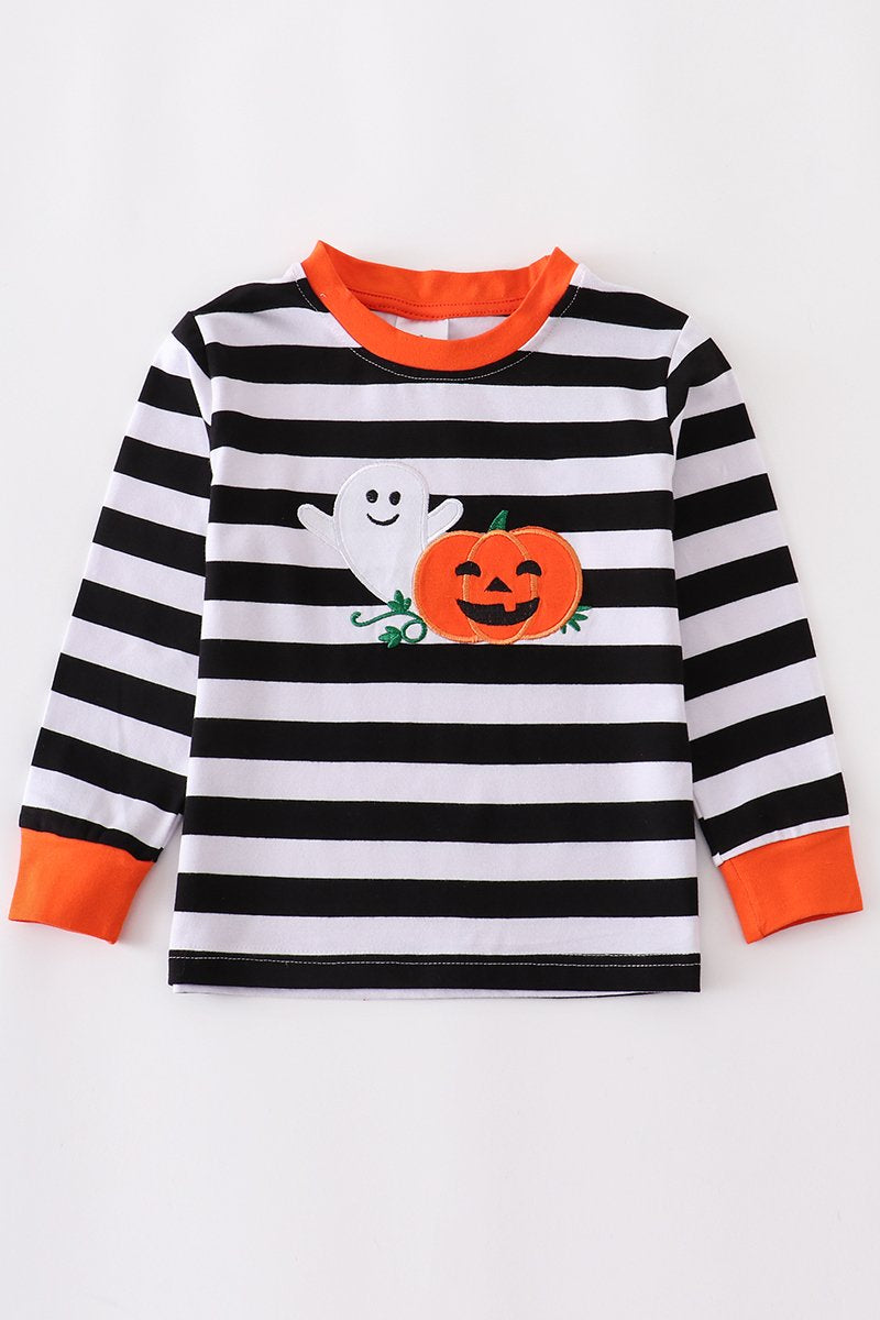 Boys Halloween Striped Applique Shirt