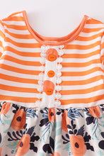 Load image into Gallery viewer, Orange Stripe Floral Ruffle Dress
