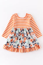 Load image into Gallery viewer, Orange Stripe Floral Ruffle Dress
