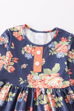 Load image into Gallery viewer, Navy Orange Floral Ruffle Dress
