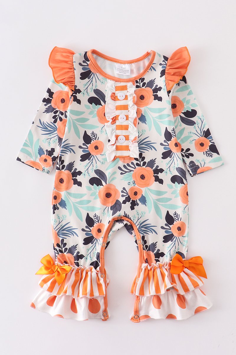 Orange Stripe Floral Baby Romper