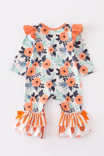 Load image into Gallery viewer, Orange Stripe Floral Baby Romper
