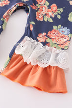 Load image into Gallery viewer, Navy Orange Floral Baby Romper
