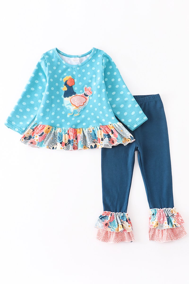 Chicken Applique Ruffle Pants Set