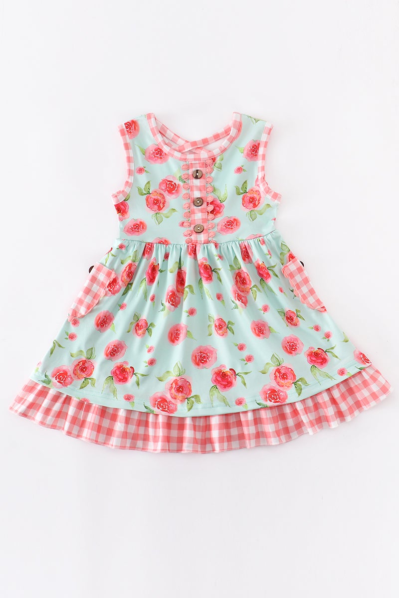 Pink Mint Floral Gingham Dress