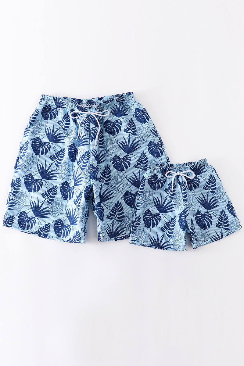 Blue Floral Family Matching Swim- Men's