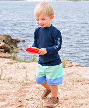 Load image into Gallery viewer, RuggedButts Mint &amp; Blue Color Block Swim Trunks
