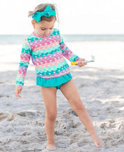 Load image into Gallery viewer, RuffleButts Mermaid Long Sleeve Rash Guard Ruffle Bikini
