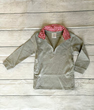 Load image into Gallery viewer, Boy&#39;s Grey Pullover with Red Gingham
