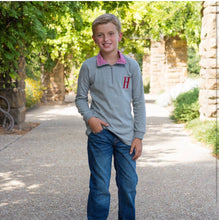 Load image into Gallery viewer, Boy&#39;s Grey Pullover with Red Gingham
