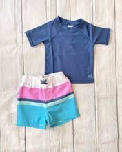 Load image into Gallery viewer, RuggedButts Aqua &amp; Pink Color Block Swim Trunks
