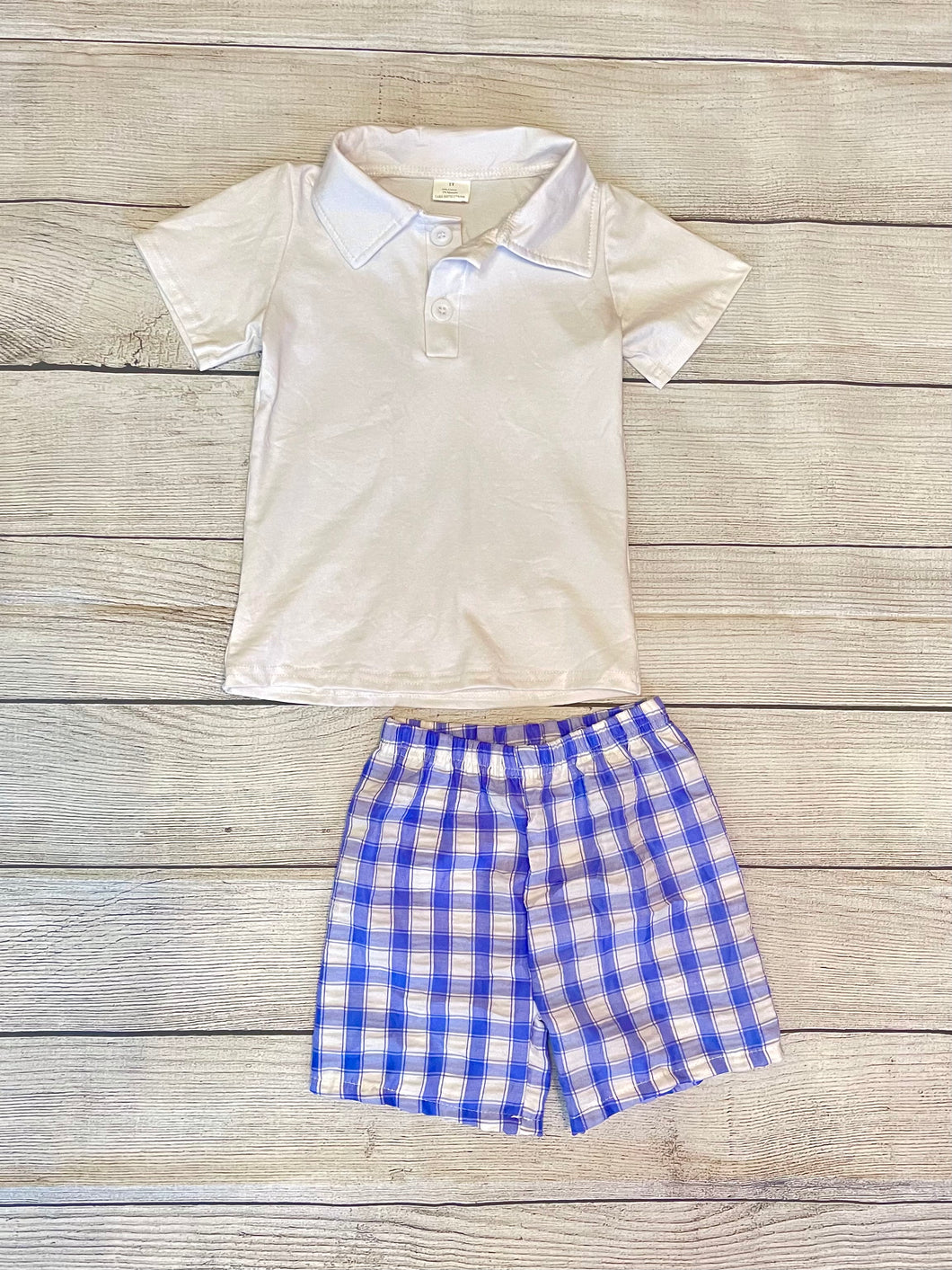 Boy's Polo Shirt and Plaid Shorts Set