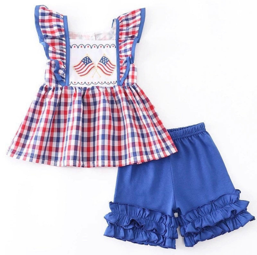 Patriotic Flag Embroidery Girl's Set