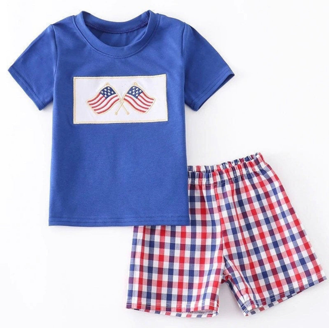 Patriotic Flag Embroidery Boy's Set