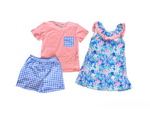 Load image into Gallery viewer, Boy&#39;s Blue Coral Plaid Shorts Set
