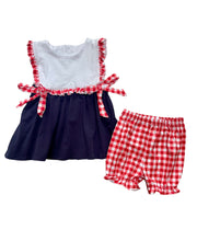 Load image into Gallery viewer, Navy Blue Red Plaid Girl&#39;s Shorts Set
