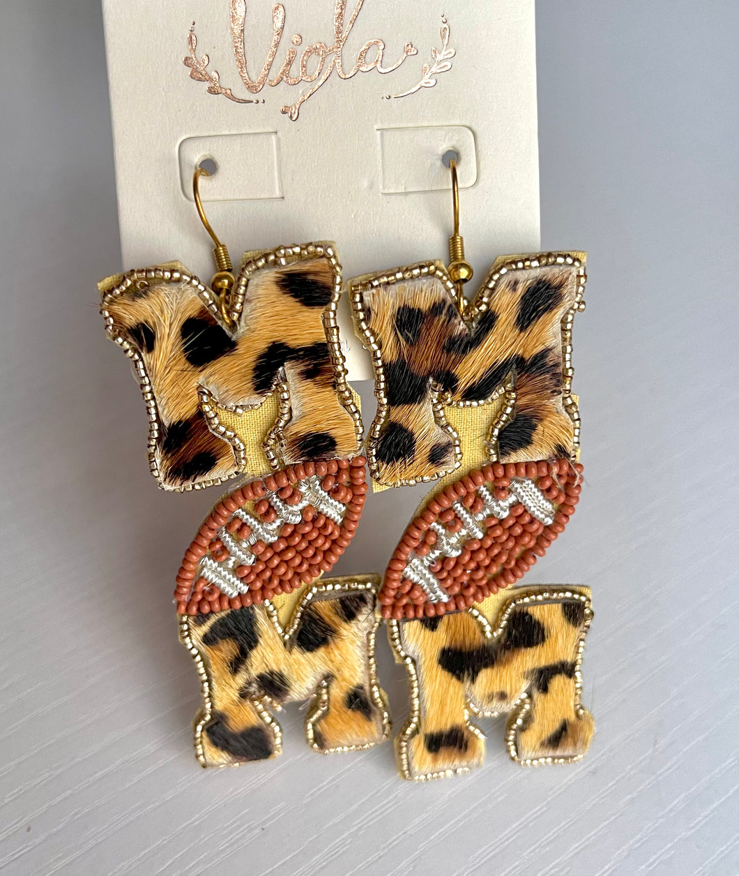 Leopard Football Mom Earrings